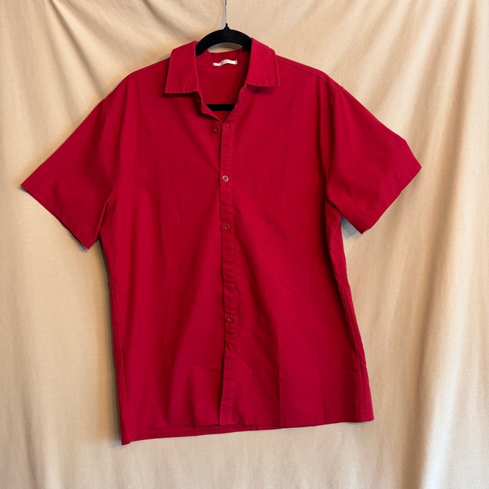 Coofandy Vibrant Red Men's L Casual Button Down Shirt Linen Blend